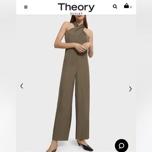 THEORY Sleeveless Halter Jumpsuit in Twill Size 4